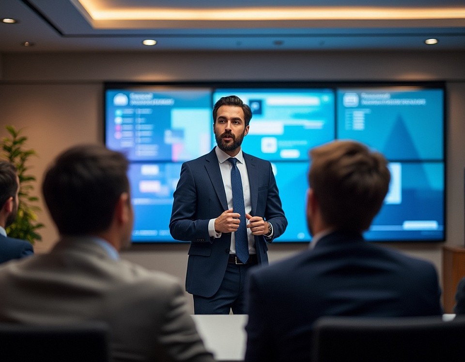 Image of a guy speaking in a conference room