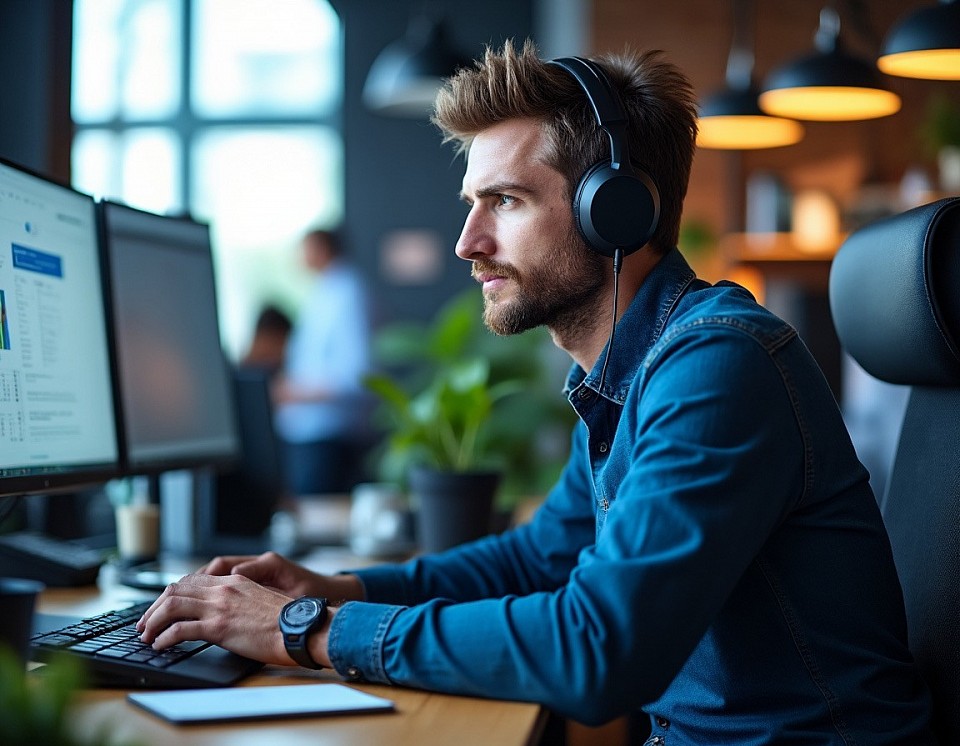 Image of a guy working on his computer