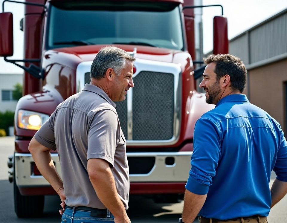 Image of a Recruiter talking to a truck driver