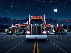 Big rigs parked at night