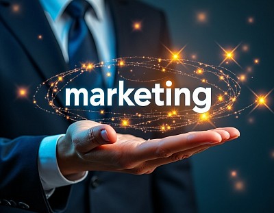 An image of a hand that says marketing