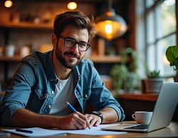 An image of a guy putting together a marketing plan