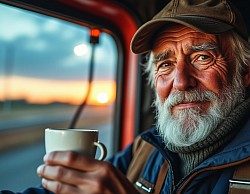 Truck driver sitting in his truck