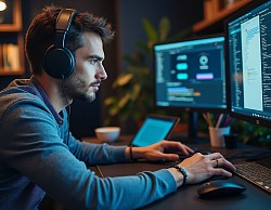 Dispatcher working on the computer